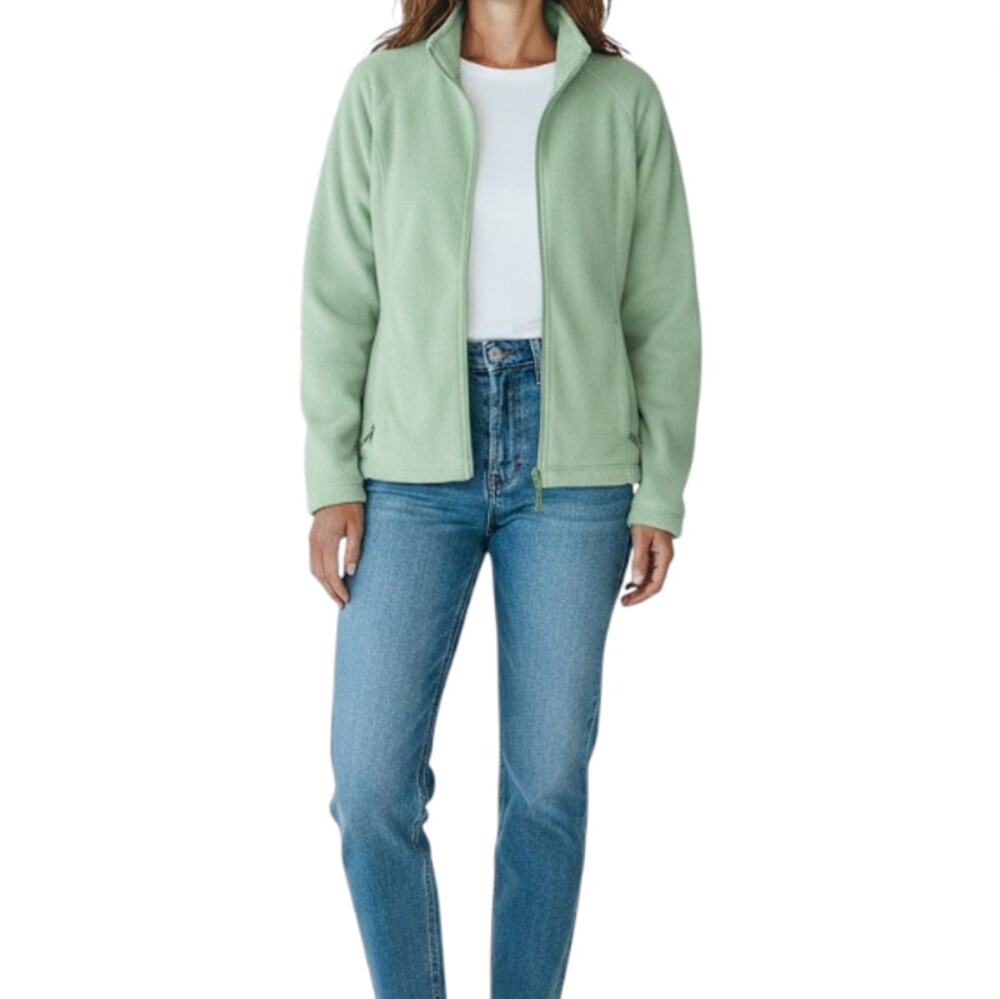 COLUMBIA Fleece Full Zip Jacket Women L Green Outdoor Travel Athletic Everyday